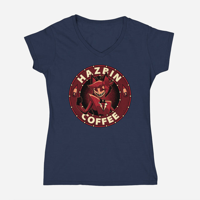 Hazbin Coffee-Womens-V-Neck-Tee-Astrobot Invention