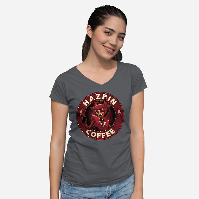 Hazbin Coffee-Womens-V-Neck-Tee-Astrobot Invention