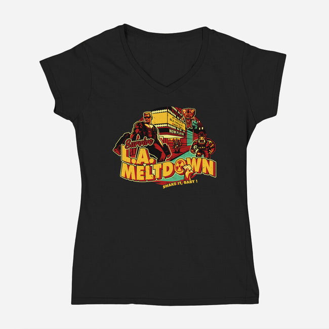 Survive LA Meltdown-Womens-V-Neck-Tee-daobiwan