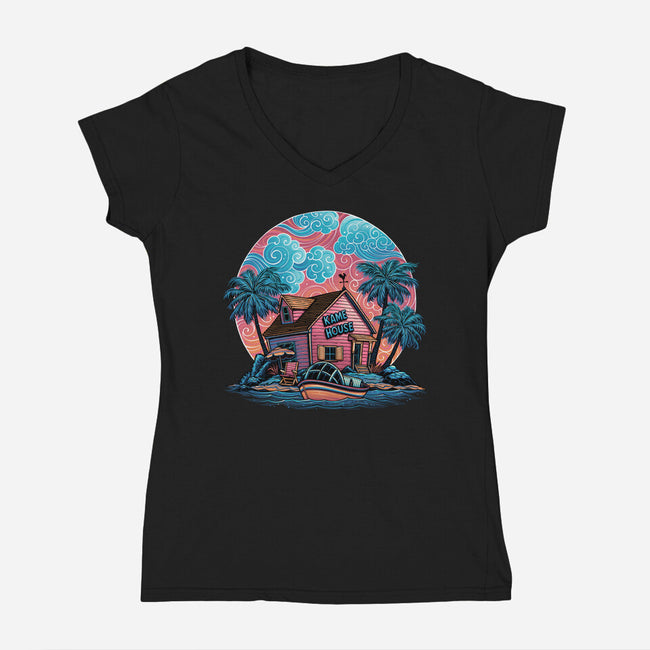 Island Life-Womens-V-Neck-Tee-glitchygorilla