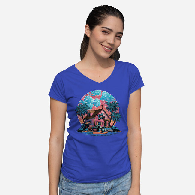 Island Life-Womens-V-Neck-Tee-glitchygorilla