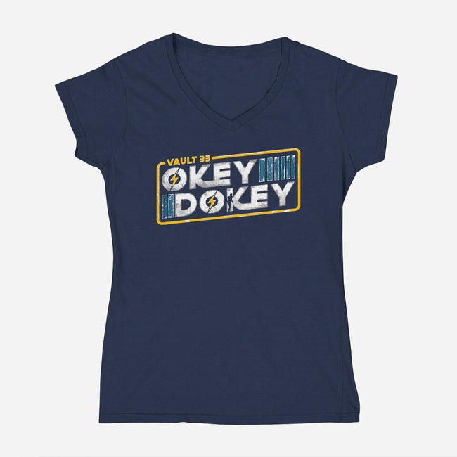 Okey Dokey Vault 33-Womens-V-Neck-Tee-rocketman_art