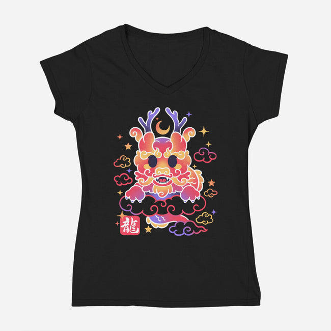 Kawaii Chinese Dragon-Womens-V-Neck-Tee-NemiMakeit