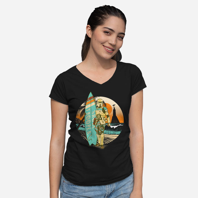 Shore To The Core-Womens-V-Neck-Tee-Wheels