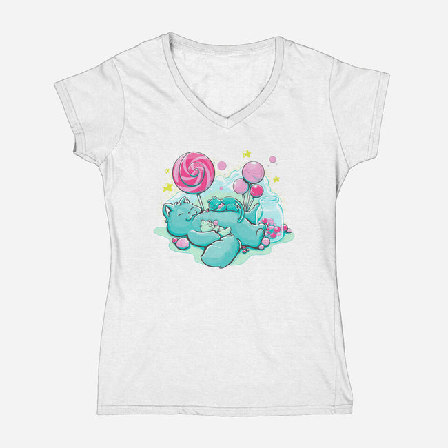 Candy Kitties-Womens-V-Neck-Tee-ellr