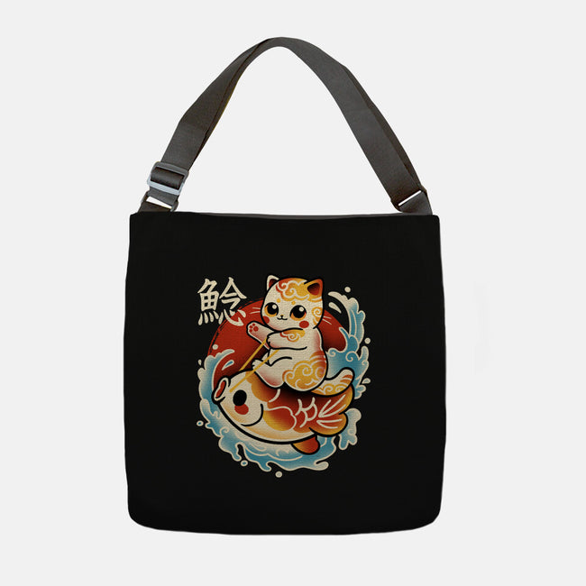 Neko Koi Fish Red Sun-None-Adjustable Tote-Bag-NemiMakeit