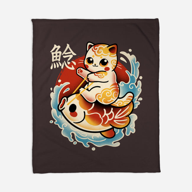 Neko Koi Fish Red Sun-None-Fleece-Blanket-NemiMakeit