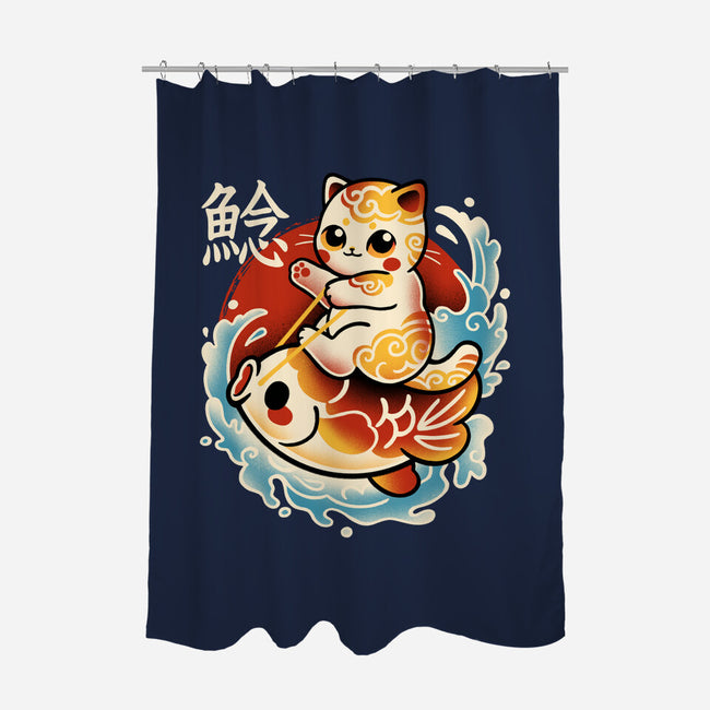 Neko Koi Fish Red Sun-None-Polyester-Shower Curtain-NemiMakeit