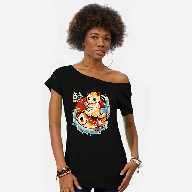 Neko Koi Fish Red Sun-Womens-Off Shoulder-Tee-NemiMakeit