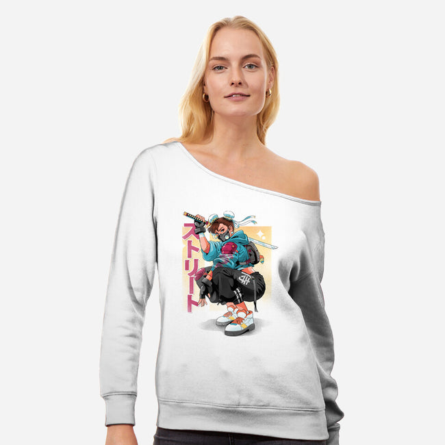 Street Samurai-Womens-Off Shoulder-Sweatshirt-Bruno Mota