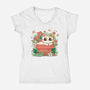 Keep Growing Cat-Womens-V-Neck-Tee-Ca Mask