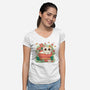 Keep Growing Cat-Womens-V-Neck-Tee-Ca Mask