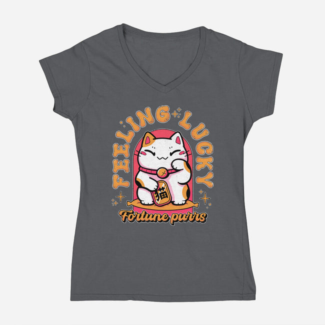 Fortune Purrs-Womens-V-Neck-Tee-Ca Mask