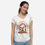 Fortune Purrs-Womens-V-Neck-Tee-Ca Mask