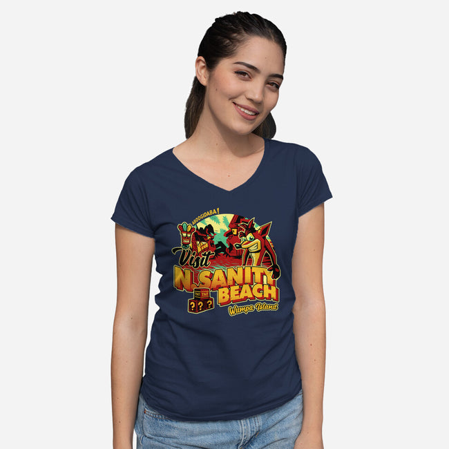 Visit N Sanity Beach-Womens-V-Neck-Tee-daobiwan