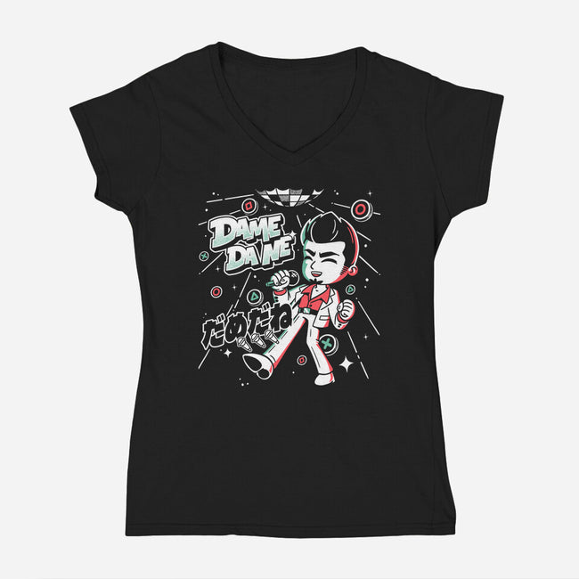 Dame Da Ne Karaoke-Womens-V-Neck-Tee-estudiofitas