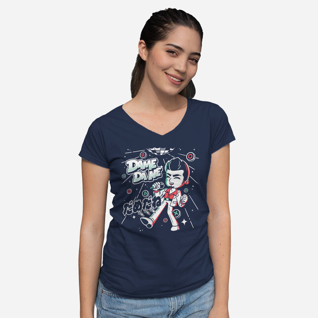 Dame Da Ne Karaoke-Womens-V-Neck-Tee-estudiofitas