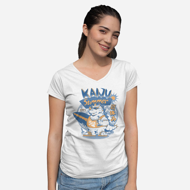 Kaiju Summer Vibes-Womens-V-Neck-Tee-ilustrata