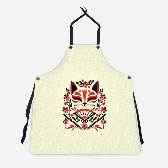 Kitsune Floral Symmetry-Unisex-Kitchen-Apron-NemiMakeit