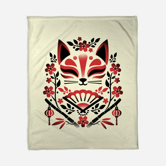 Kitsune Floral Symmetry-None-Fleece-Blanket-NemiMakeit