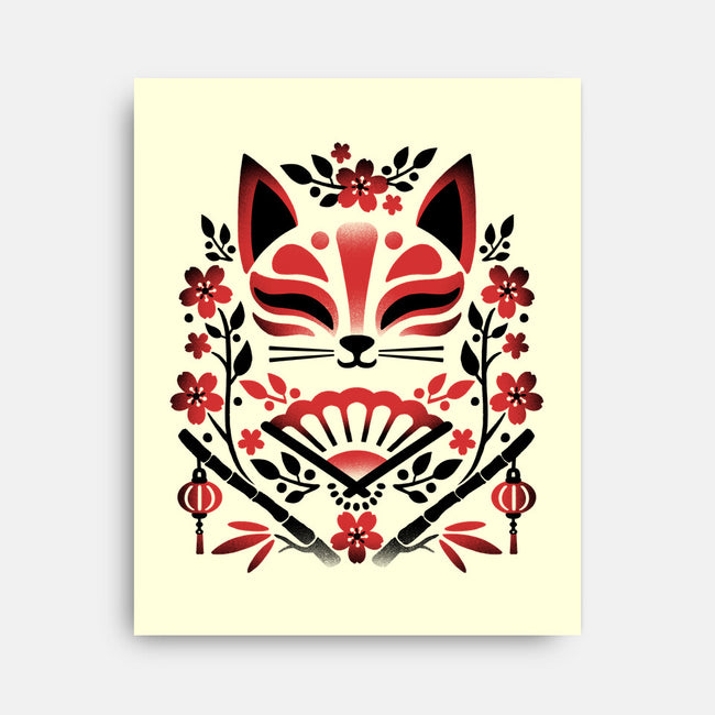 Kitsune Floral Symmetry-None-Stretched-Canvas-NemiMakeit