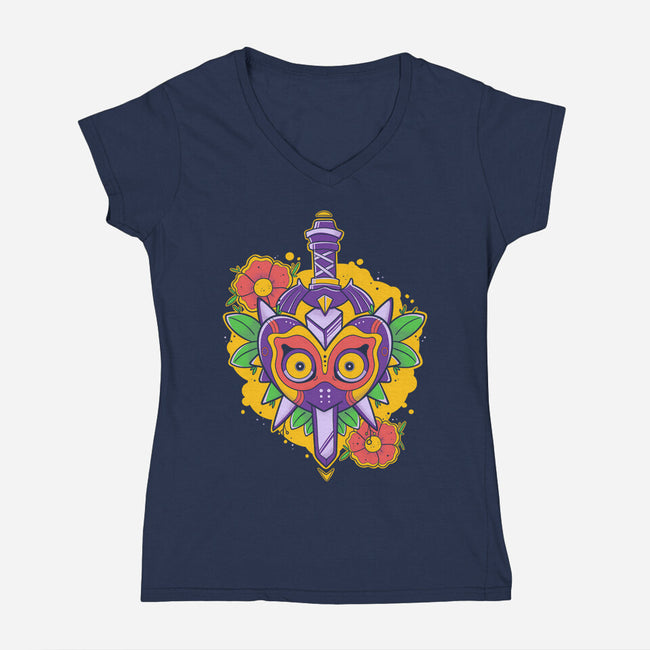 Zelda Mask-Womens-V-Neck-Tee-Ca Mask