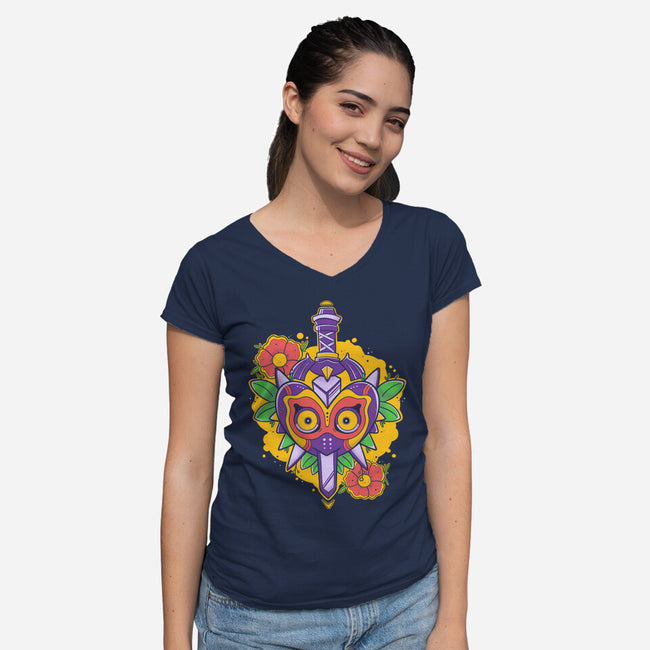 Zelda Mask-Womens-V-Neck-Tee-Ca Mask