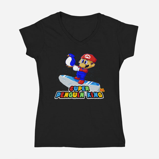 Super Penguin King 64-Womens-V-Neck-Tee-rocketman_art