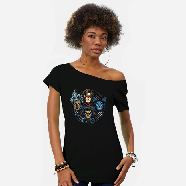 Mutant And Proud-Womens-Off Shoulder-Tee-glitchygorilla