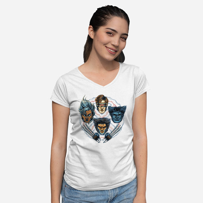 Mutant And Proud-Womens-V-Neck-Tee-glitchygorilla