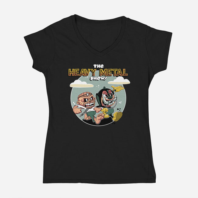 The Heavy Metal Show-Womens-V-Neck-Tee-Roni Nucleart