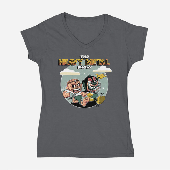 The Heavy Metal Show-Womens-V-Neck-Tee-Roni Nucleart