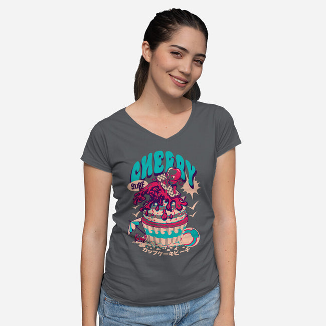 Cherry Surf-Womens-V-Neck-Tee-Estudio Horta