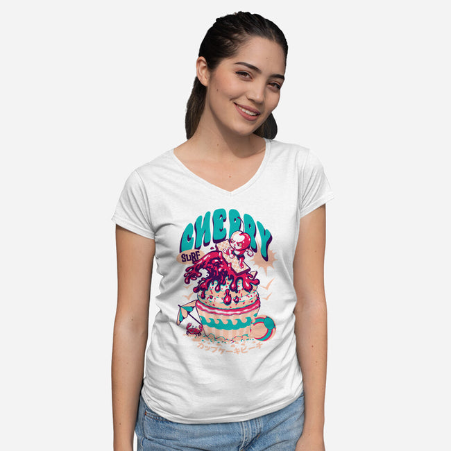 Cherry Surf-Womens-V-Neck-Tee-Estudio Horta