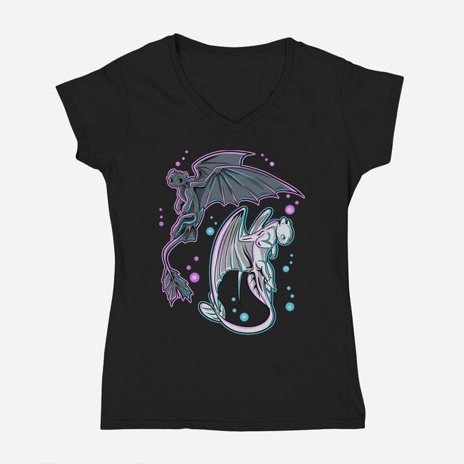 Couple Of Dragons-Womens-V-Neck-Tee-nickzzarto