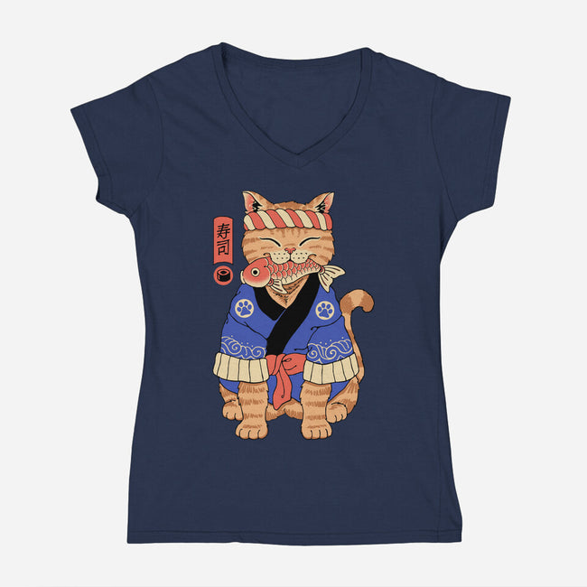 The Sushi Meowster-Womens-V-Neck-Tee-vp021