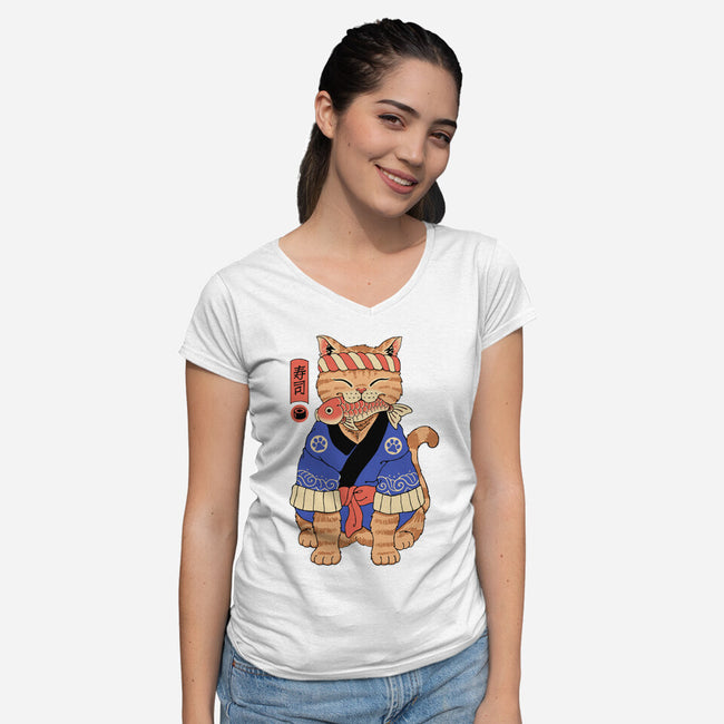 The Sushi Meowster-Womens-V-Neck-Tee-vp021