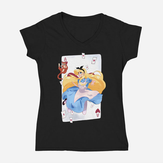 Wonderland Card-Womens-V-Neck-Tee-Rayuzu