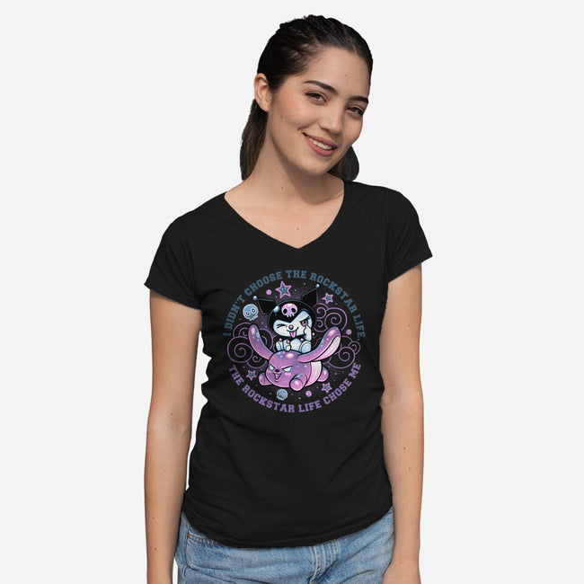 Cute Little Rockstar-Womens-V-Neck-Tee-glitchygorilla