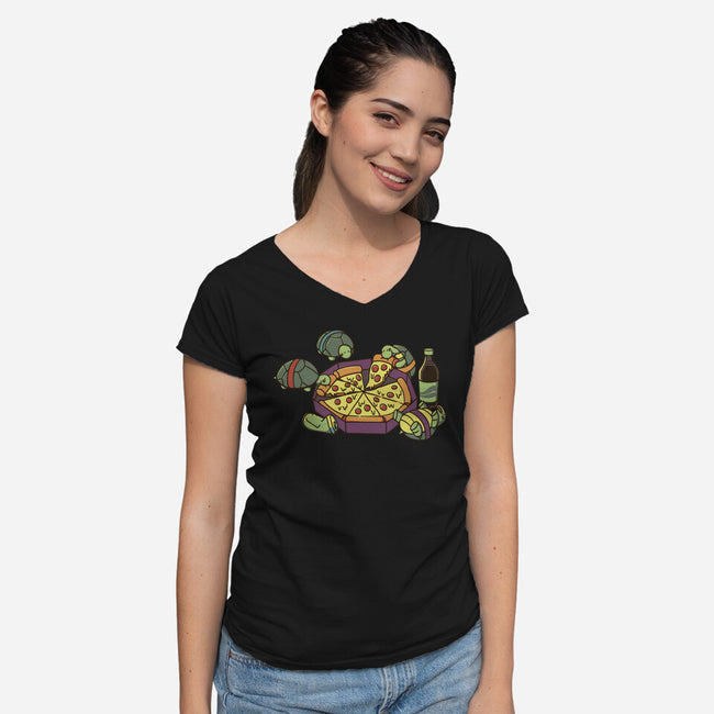 Teenage Turtle Pizza Lover-Womens-V-Neck-Tee-tobefonseca