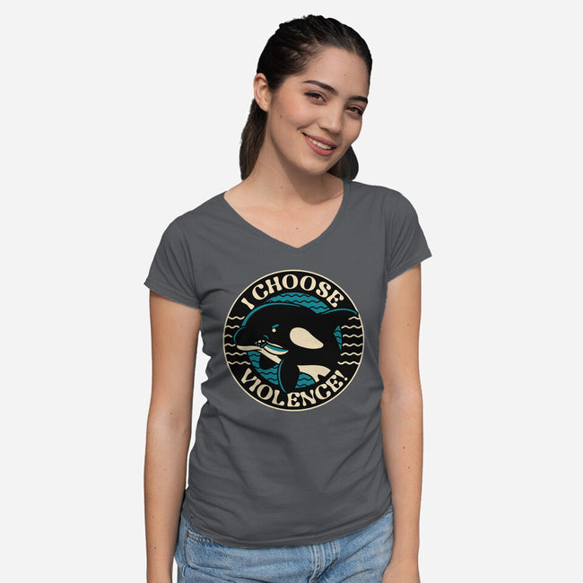 Orca I Choose Violence Seal-Womens-V-Neck-Tee-tobefonseca