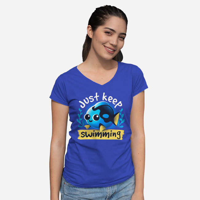 Cute Just Keep Swimming-Womens-V-Neck-Tee-NemiMakeit