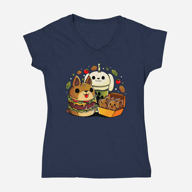 Dog Menu-Womens-V-Neck-Tee-Vallina84