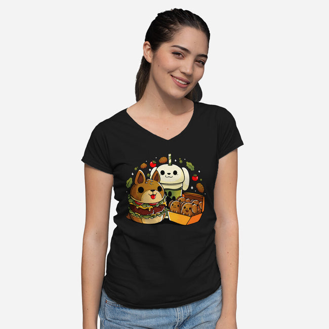 Dog Menu-Womens-V-Neck-Tee-Vallina84