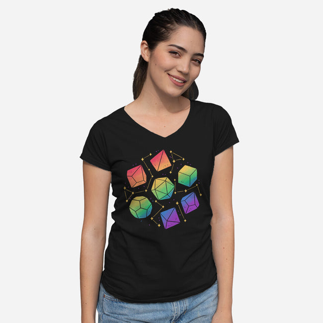 Rainbow Galaxy DND Dice-Womens-V-Neck-Tee-xMorfina