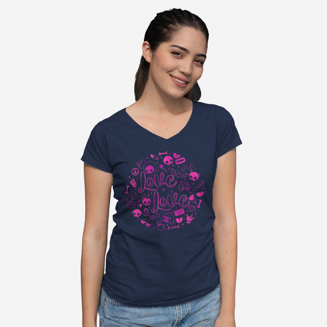 Love Is Love Pink Skulls-Womens-V-Neck-Tee-xMorfina