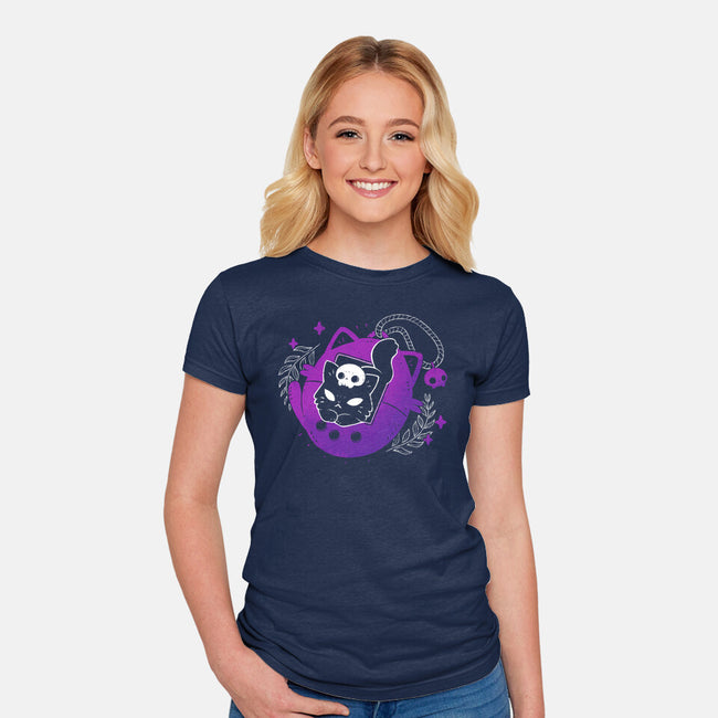 Black Cat Tamagotchi-Womens-Fitted-Tee-xMorfina