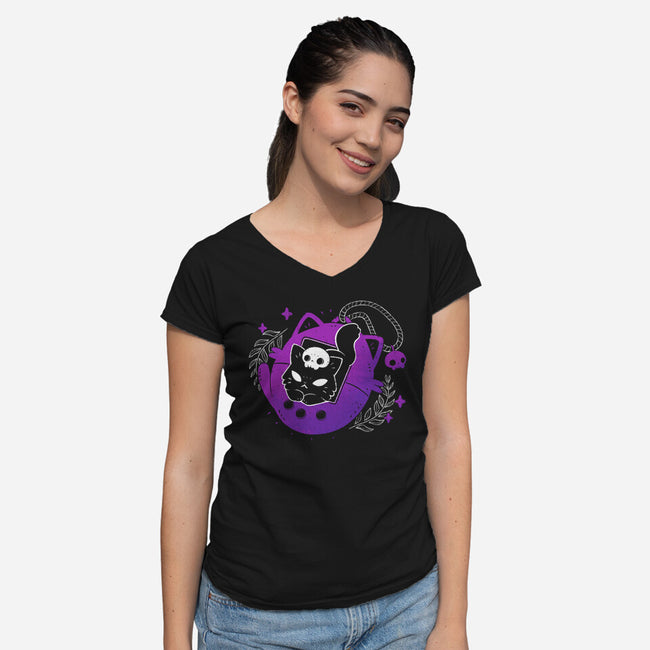 Black Cat Tamagotchi-Womens-V-Neck-Tee-xMorfina