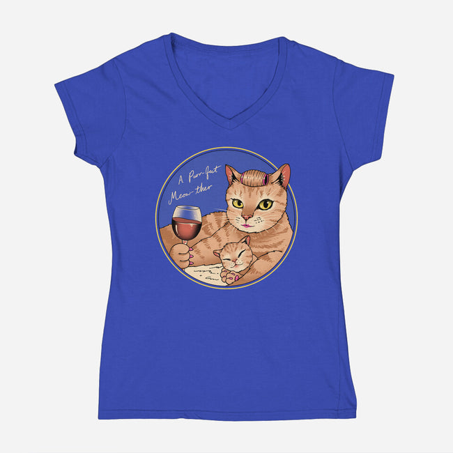 Purrfect Meowther-Womens-V-Neck-Tee-vp021