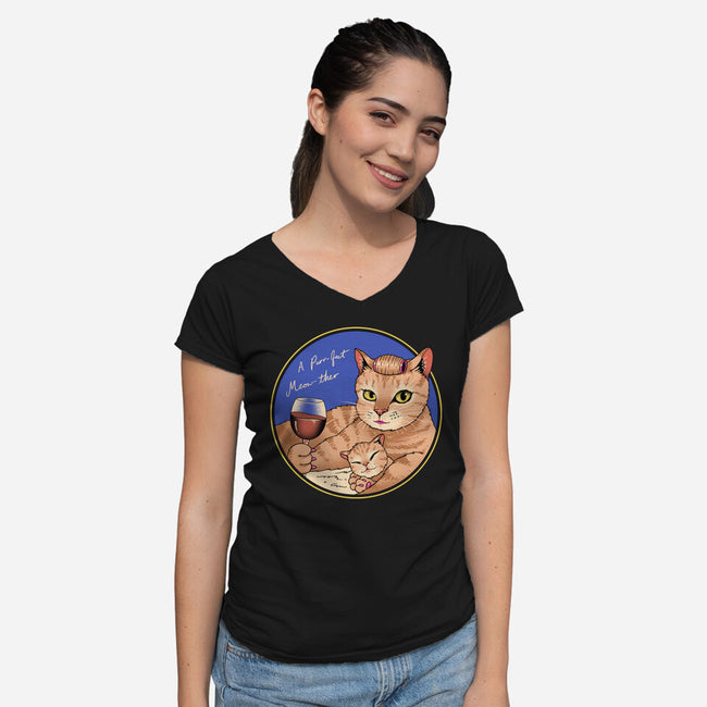 Purrfect Meowther-Womens-V-Neck-Tee-vp021